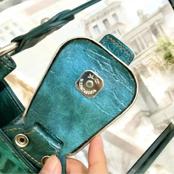 NWOT M.C Bag – Teal Croc-Embossed Faux Leather Shoulder Bag - Picture 4 of 10